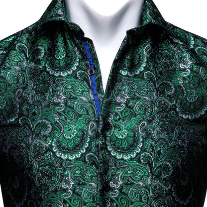 Green Floral Silk Dress Shirt shirt    - Sophisticated Gentlemen