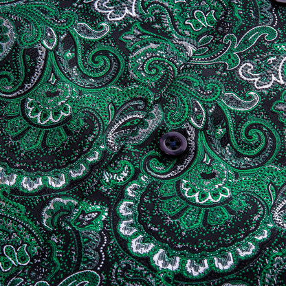 Green Floral Silk Dress Shirt shirt    - Sophisticated Gentlemen