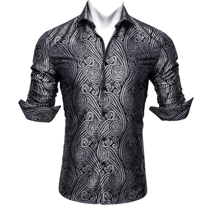 Black and White Paisley Dress Shirt shirt    - Sophisticated Gentlemen