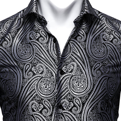 Black and White Paisley Dress Shirt shirt    - Sophisticated Gentlemen