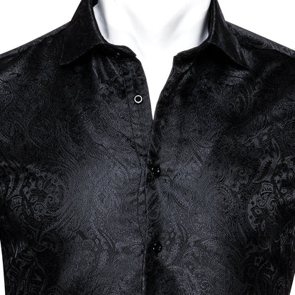 Black Paisley Silk Dress Shirt shirt    - Sophisticated Gentlemen