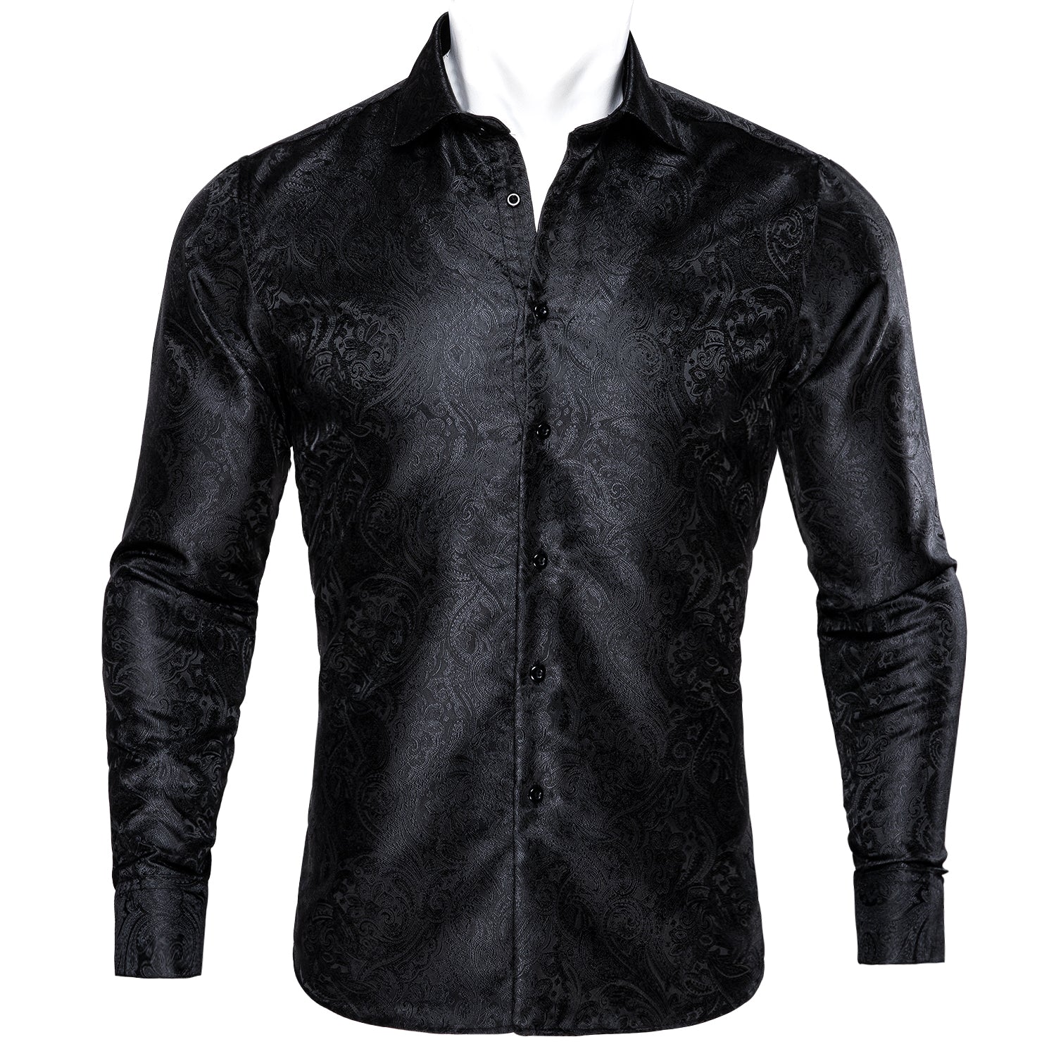 Black Paisley Silk Dress Shirt shirt S   - Sophisticated Gentlemen