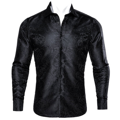 Black Paisley Silk Dress Shirt shirt S   - Sophisticated Gentlemen