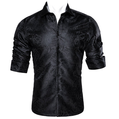 Black Paisley Silk Dress Shirt shirt    - Sophisticated Gentlemen