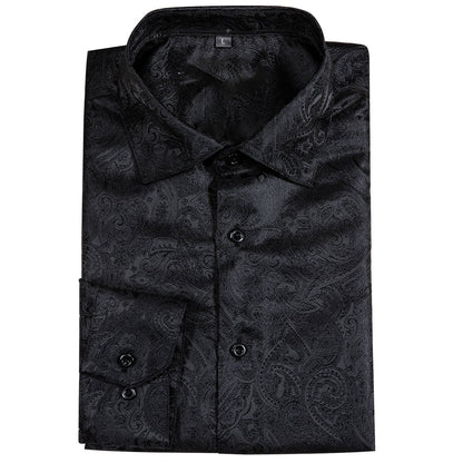Black Paisley Silk Dress Shirt shirt    - Sophisticated Gentlemen