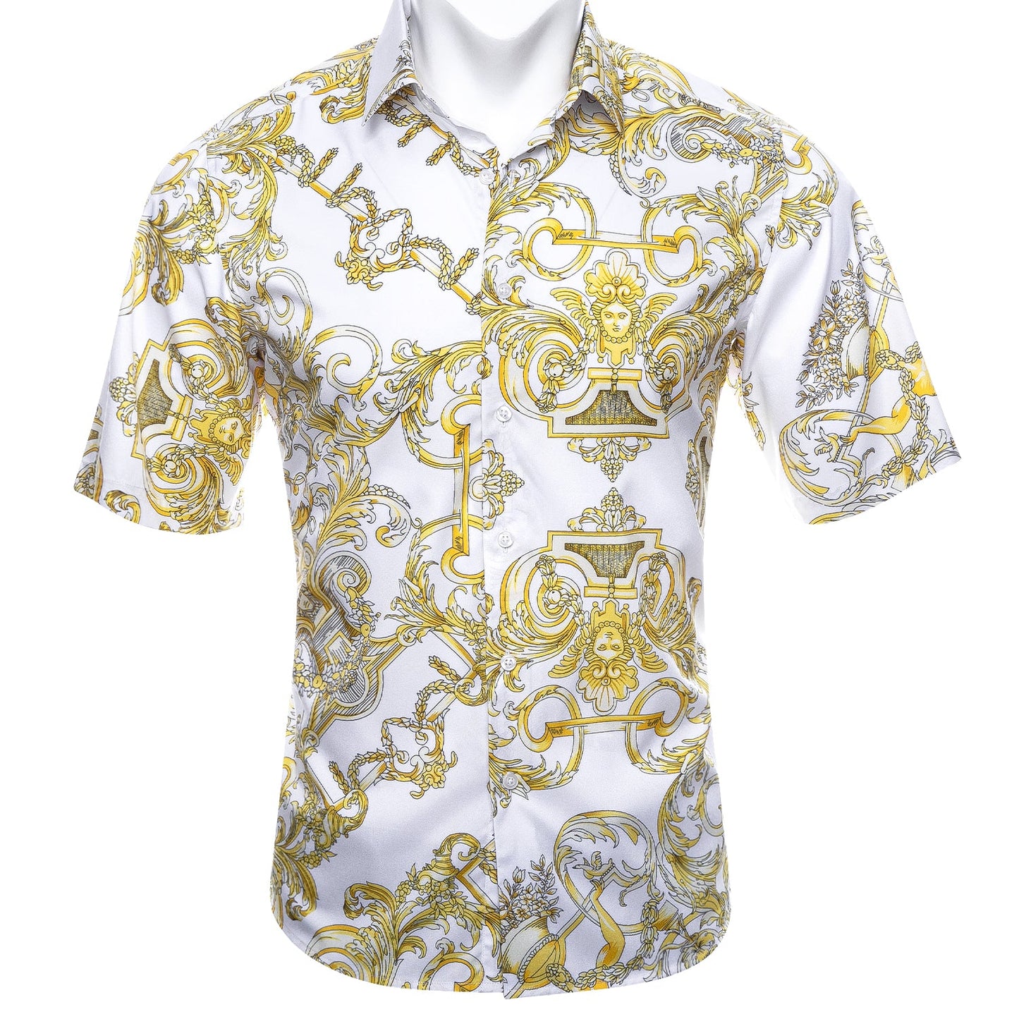 White and Yellow Cherubs Short Sleeve Dress Shirt shirt    - Sophisticated Gentlemen