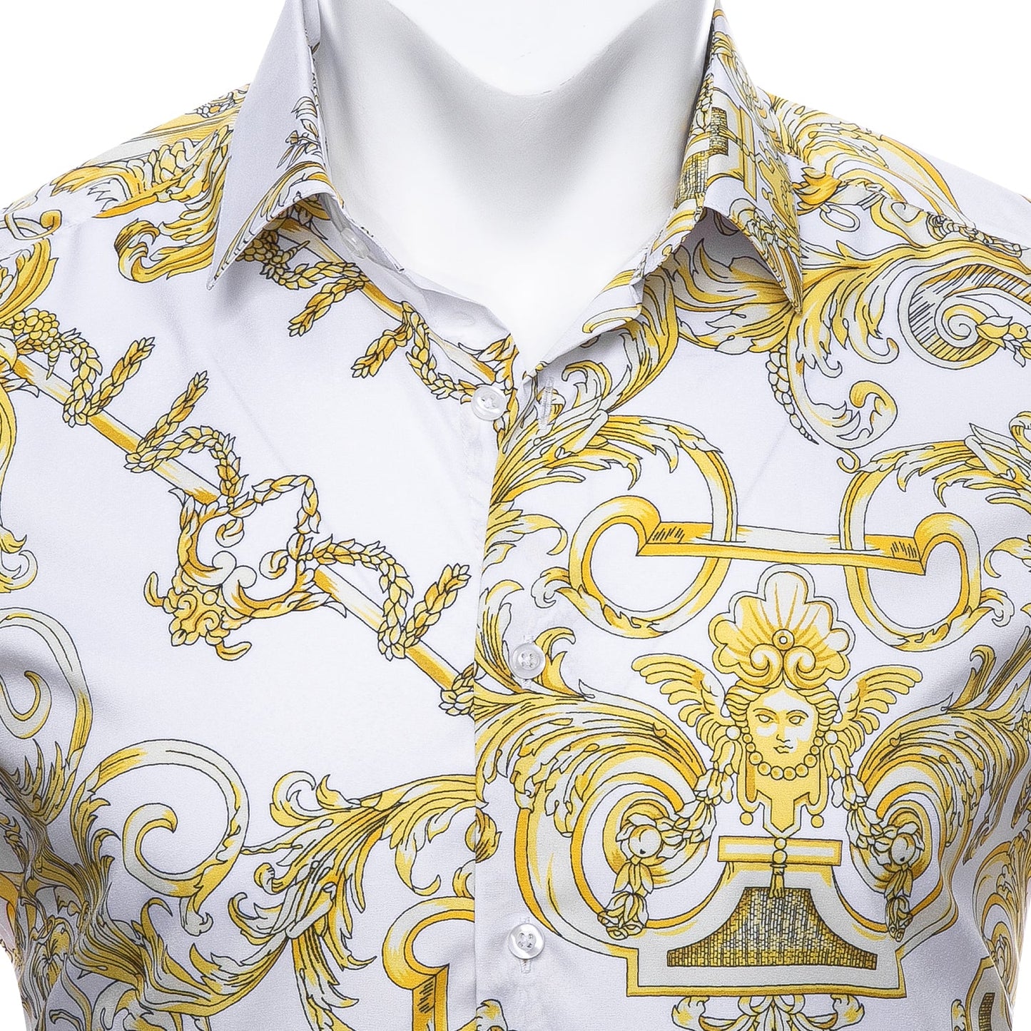White and Yellow Cherubs Short Sleeve Dress Shirt shirt    - Sophisticated Gentlemen