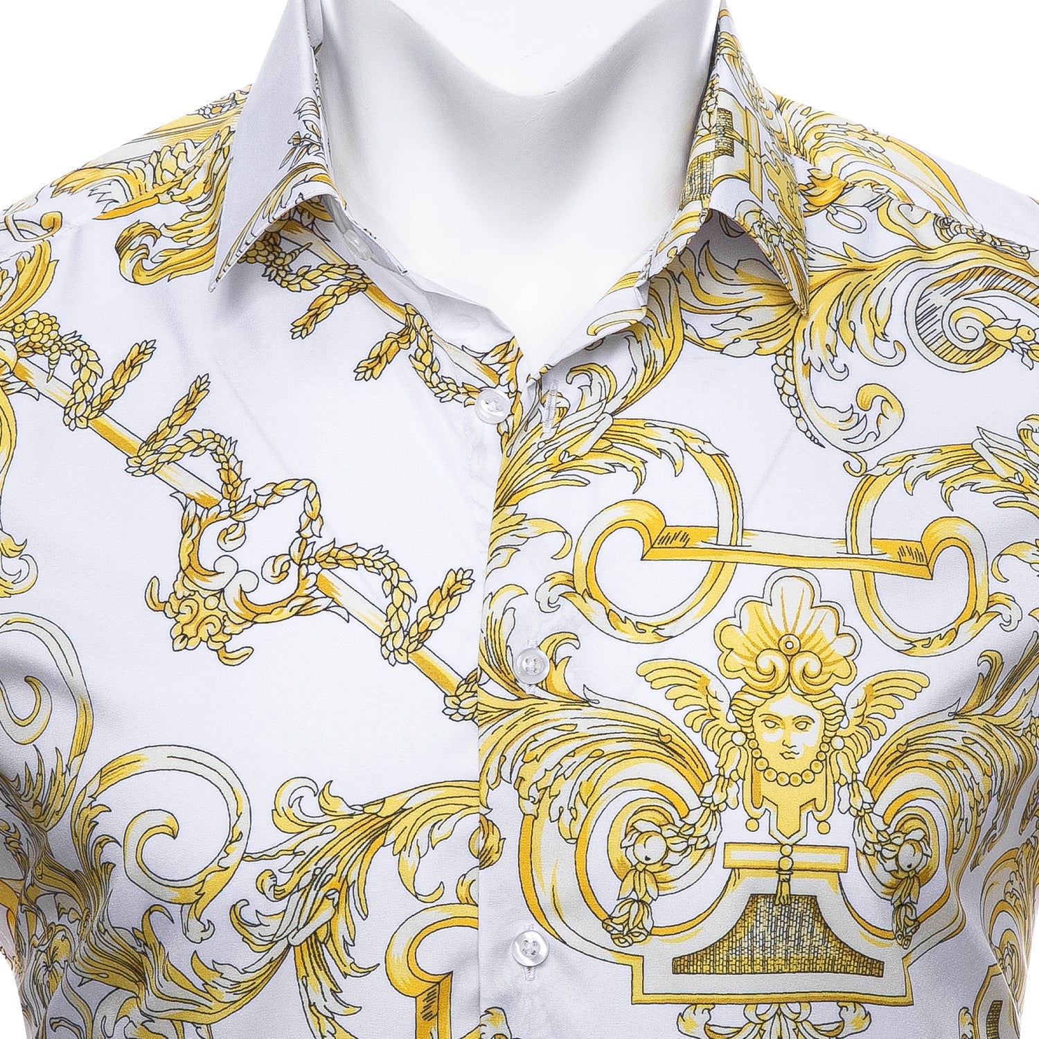 White and Yellow Cherubs Short Sleeve Dress Shirt shirt    - Sophisticated Gentlemen