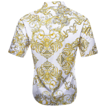 White and Yellow Cherubs Short Sleeve Dress Shirt shirt    - Sophisticated Gentlemen