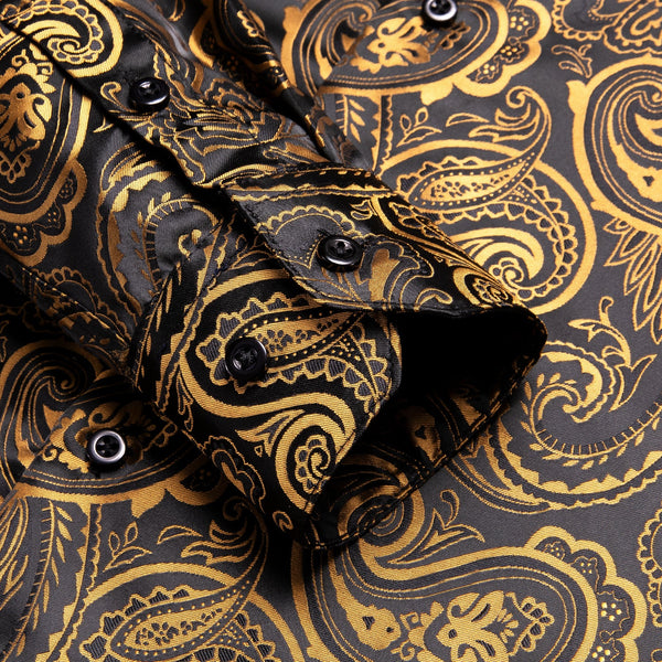 Luxury Gold and Black Silk Dress Shirt – Sophisticated Gentlemen