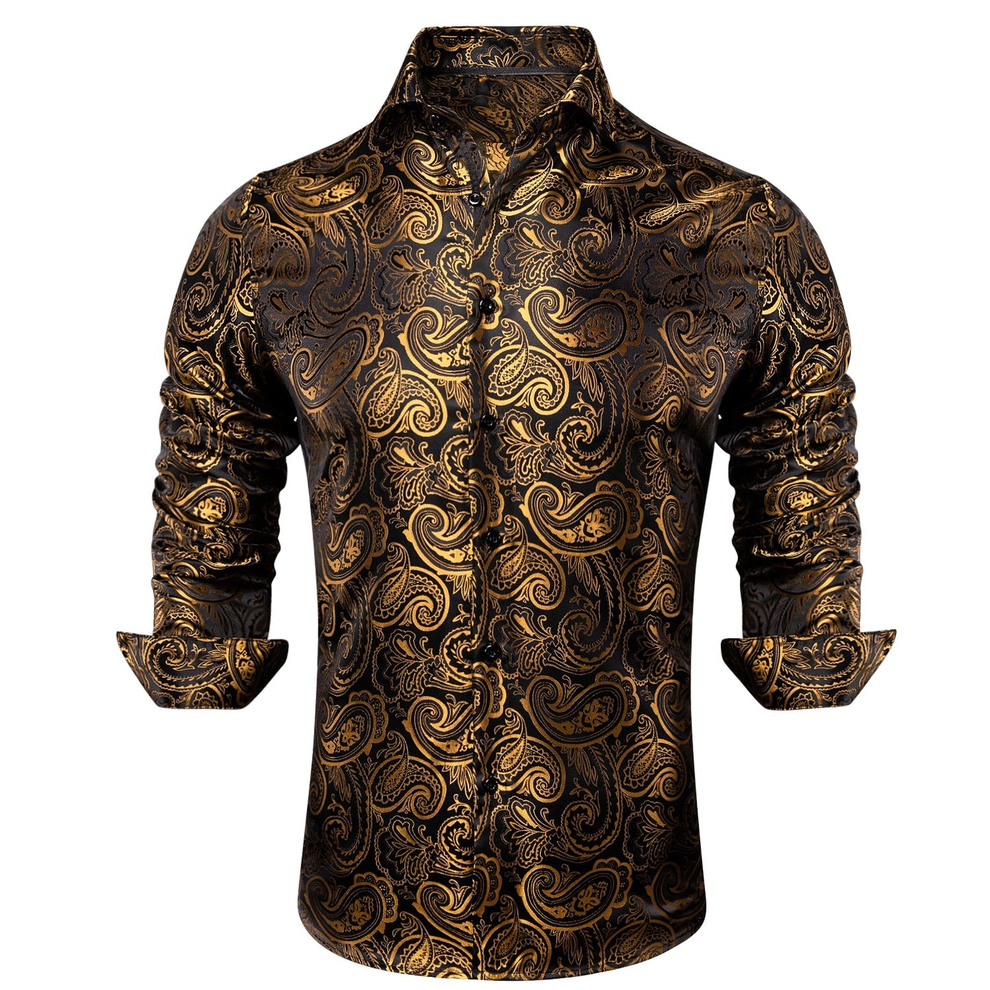 Luxury Gold and Black Silk Dress Shirt shirt    - Sophisticated Gentlemen