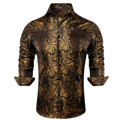Luxury Gold and Black Silk Dress Shirt shirt    - Sophisticated Gentlemen