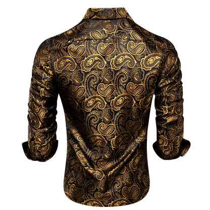 Luxury Gold and Black Silk Dress Shirt shirt    - Sophisticated Gentlemen