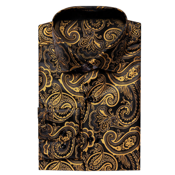 Luxury Gold and Black Silk Dress Shirt, S