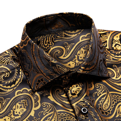 Luxury Gold and Black Silk Dress Shirt shirt    - Sophisticated Gentlemen