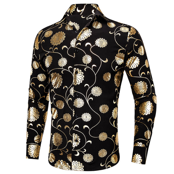 Gold and Black Floral Dress Shirt, S