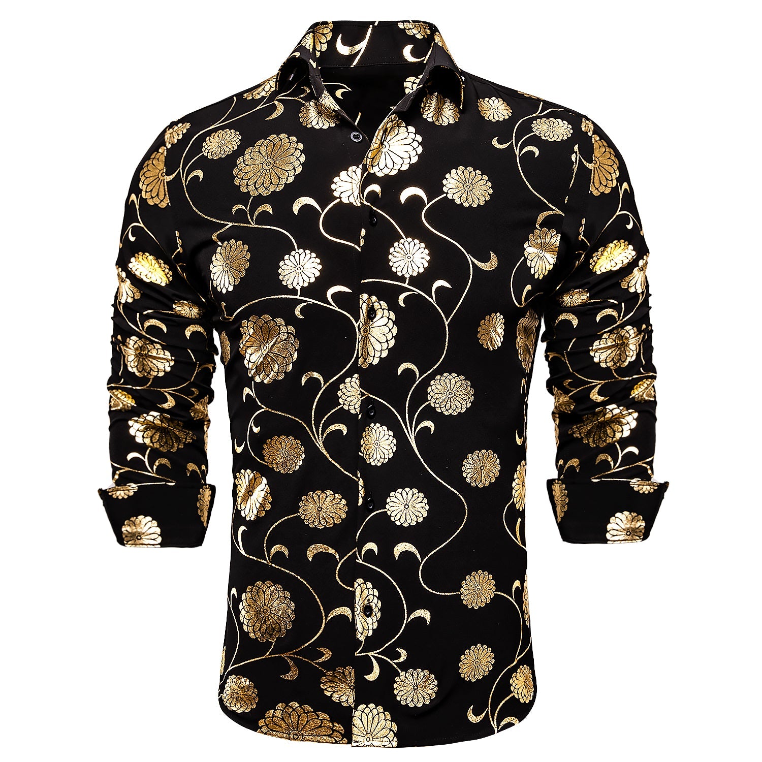 Gold and Black Floral Dress Shirt, S