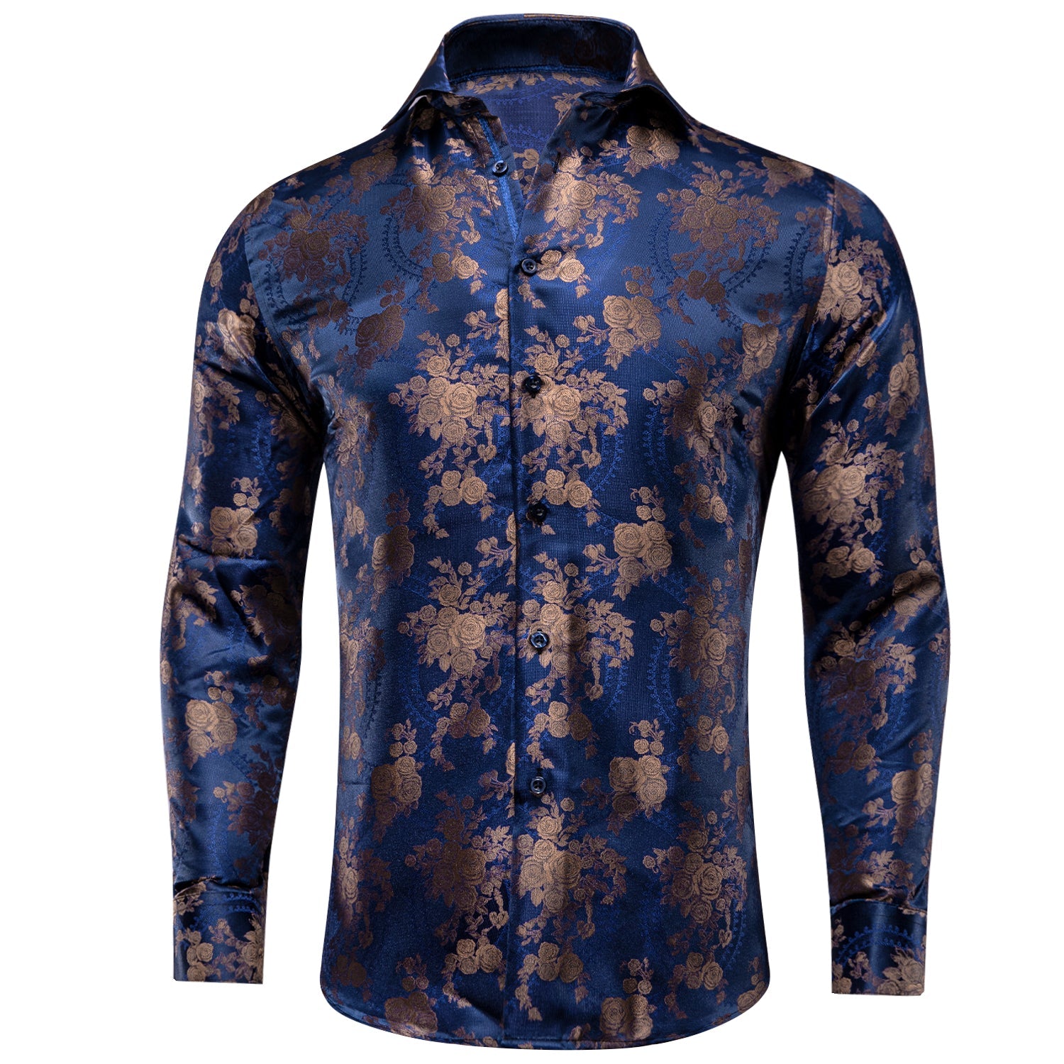 Blue and Brown Floral Dress Shirt shirt S   - Sophisticated Gentlemen