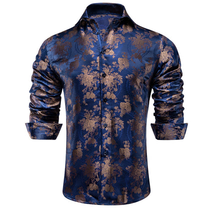 Blue and Brown Floral Dress Shirt shirt    - Sophisticated Gentlemen