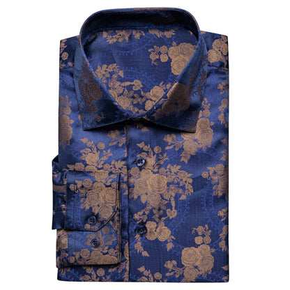 Blue and Brown Floral Dress Shirt shirt    - Sophisticated Gentlemen