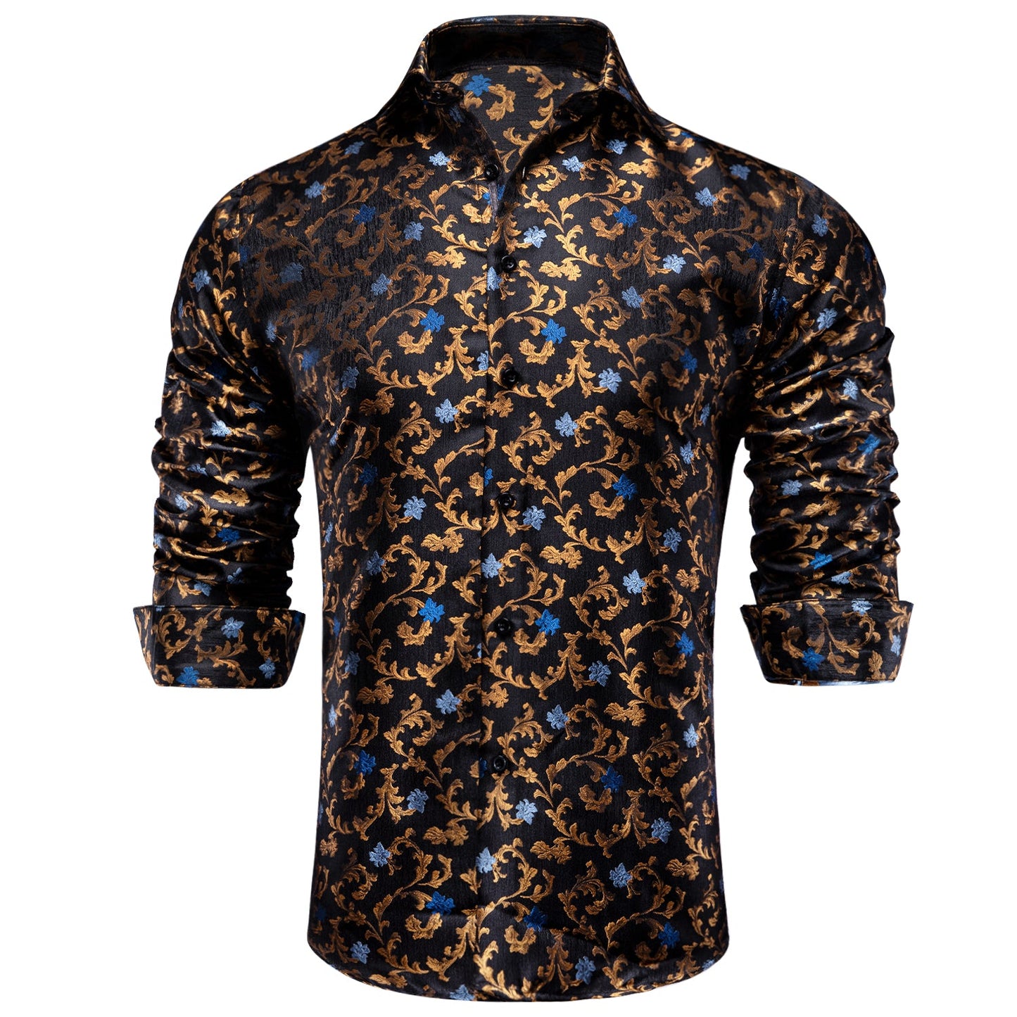 Golden and Blue Floral Dress Shirt shirt    - Sophisticated Gentlemen