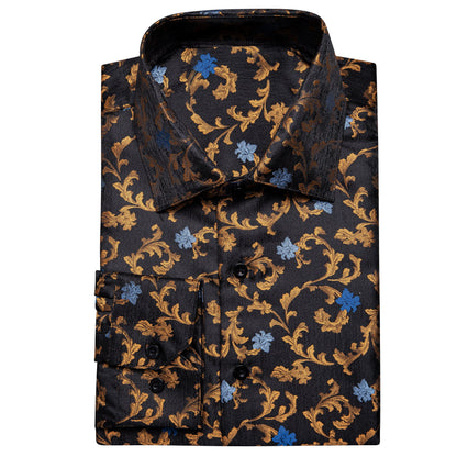 Golden and Blue Floral Dress Shirt shirt    - Sophisticated Gentlemen