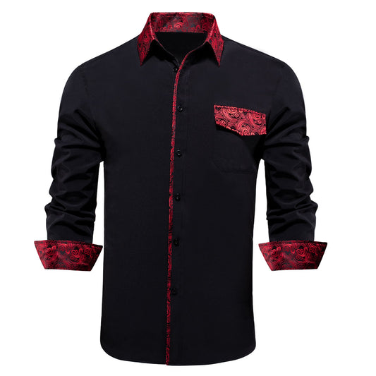 Black Shirt With Red Paisley Accent shirt S (Chest 40)   - Sophisticated Gentlemen