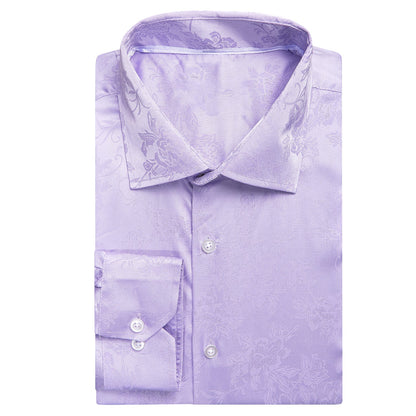 Lavender Floral Silk Dress Shirt, S Lavender Floral Silk Dress Shirt, S