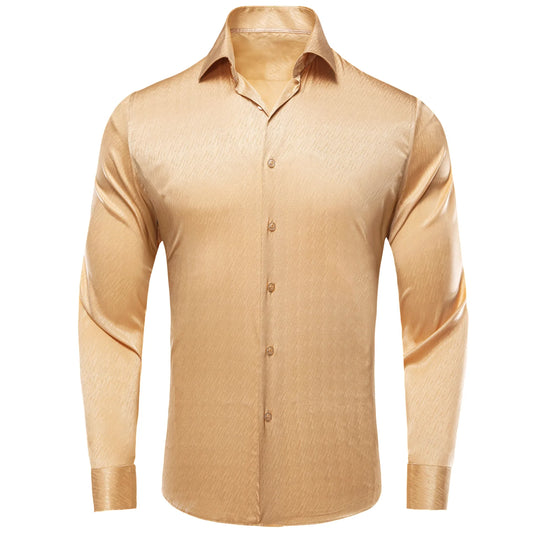 Beige Floral Silk Dress Shirt shirt S   - Sophisticated Gentlemen