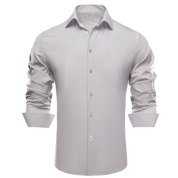 Solid Gray Silk Dress Shirt, S Solid Gray Silk Dress Shirt, S