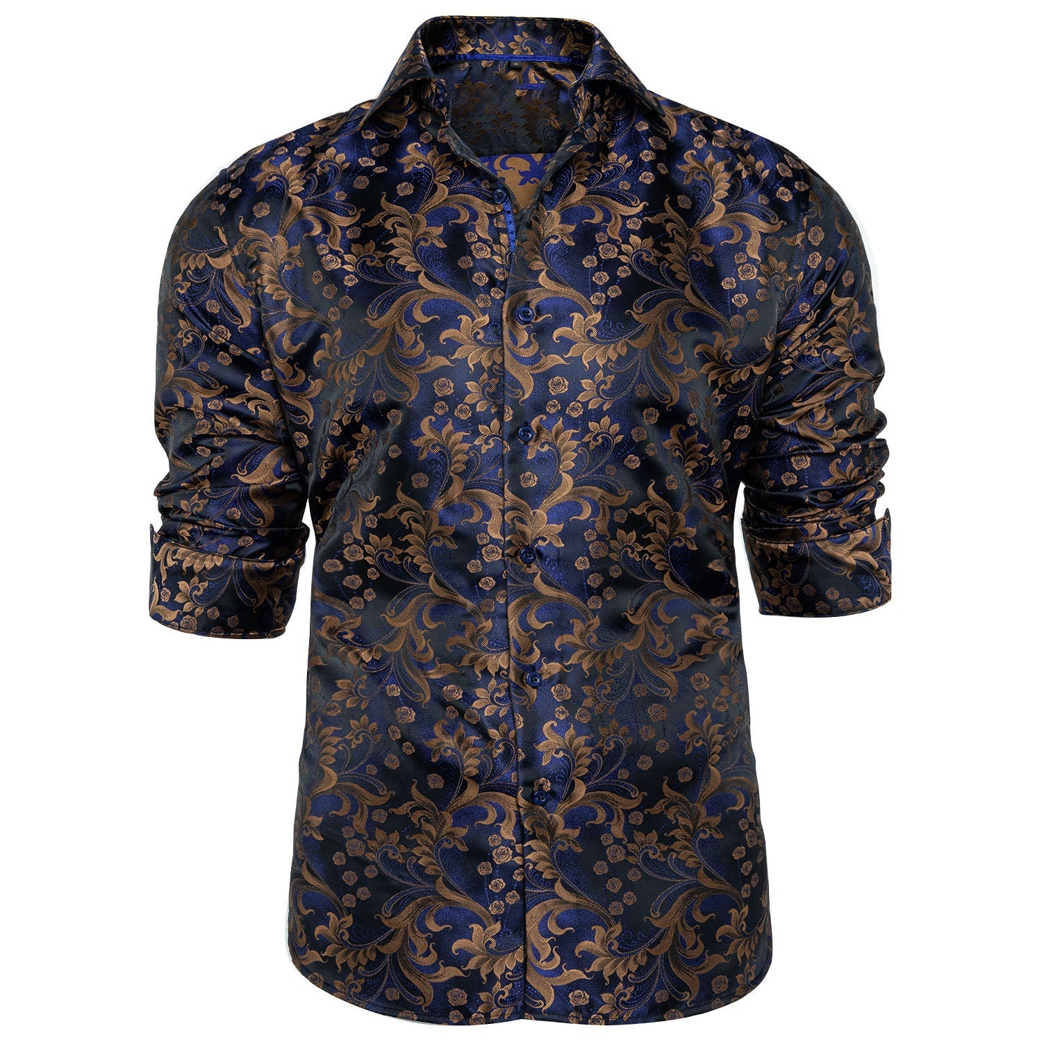 Royal Blue and Brown Floral Dress Shirt shirt    - Sophisticated Gentlemen
