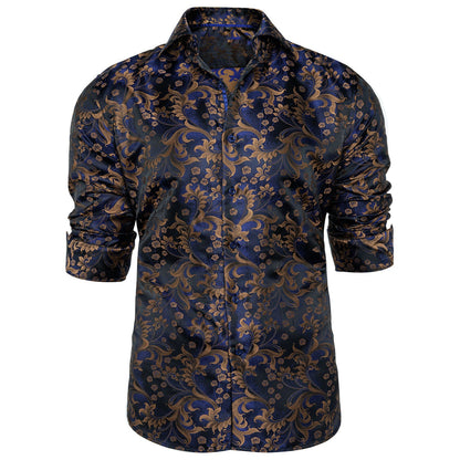 Royal Blue and Brown Floral Dress Shirt shirt    - Sophisticated Gentlemen