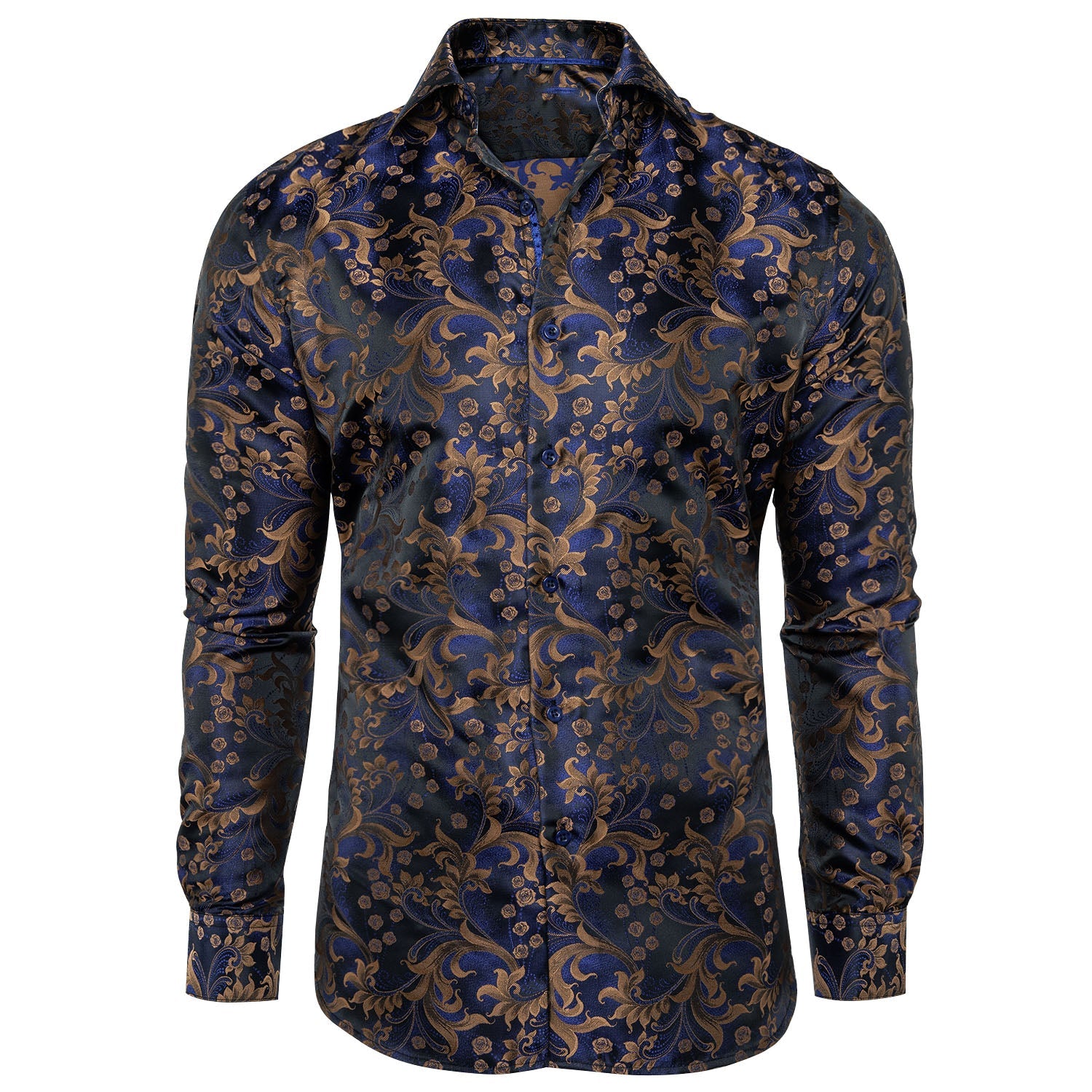 Royal Blue and Brown Floral Dress Shirt shirt S   - Sophisticated Gentlemen