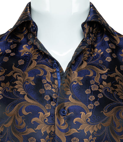 Royal Blue and Brown Floral Dress Shirt shirt    - Sophisticated Gentlemen