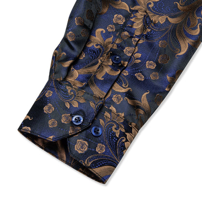 Royal Blue and Brown Floral Dress Shirt shirt    - Sophisticated Gentlemen