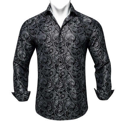 Black and Gray Paisley Dress Shirt shirt S   - Sophisticated Gentlemen