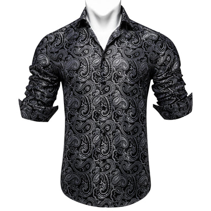 Black and Gray Paisley Dress Shirt, S