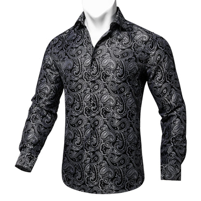 Black and Gray Paisley Dress Shirt shirt    - Sophisticated Gentlemen