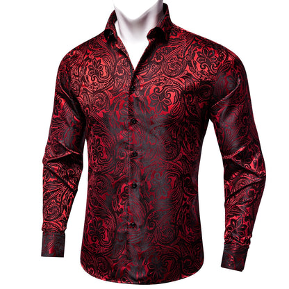 Dark Red Paisley Dress Shirt shirt S   - Sophisticated Gentlemen