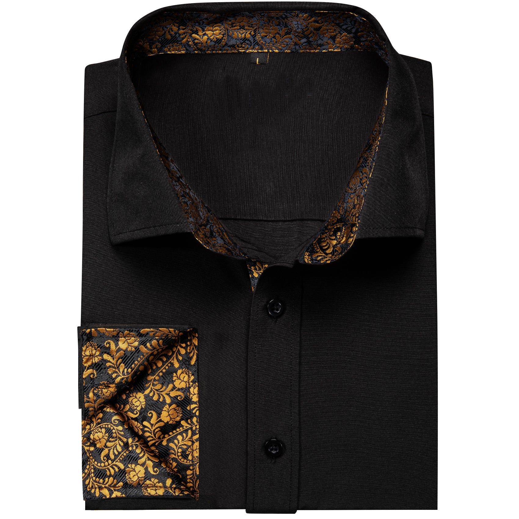 Black Shirt With Gold Floral Accent shirt    - Sophisticated Gentlemen