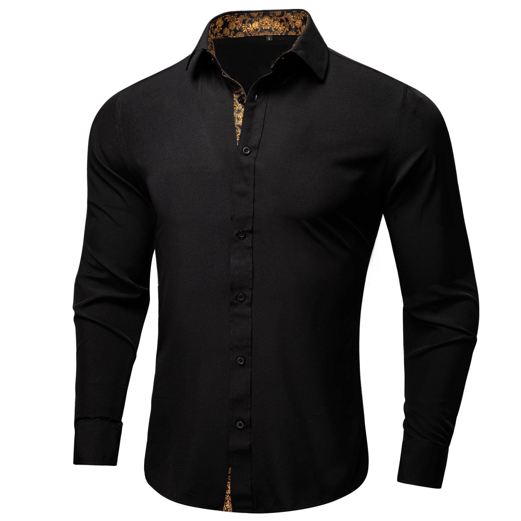 Black Shirt With Gold Floral Accent L (Chest 47) Black Shirt With Gold Floral Accent L (Chest 47)