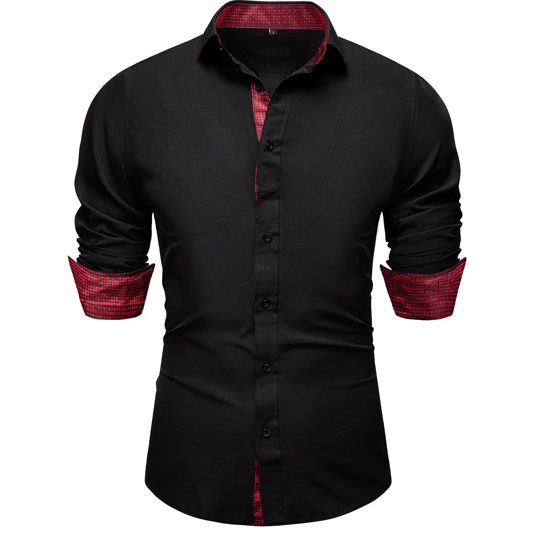 Black Shirt With Burgundy Plaid Accent shirt    - Sophisticated Gentlemen