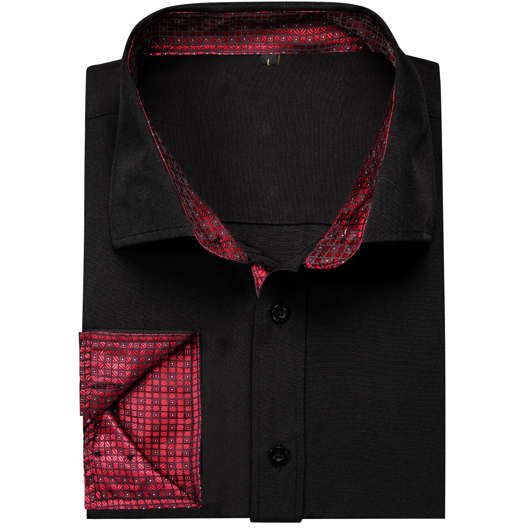 Black Shirt With Burgundy Plaid Accent shirt    - Sophisticated Gentlemen