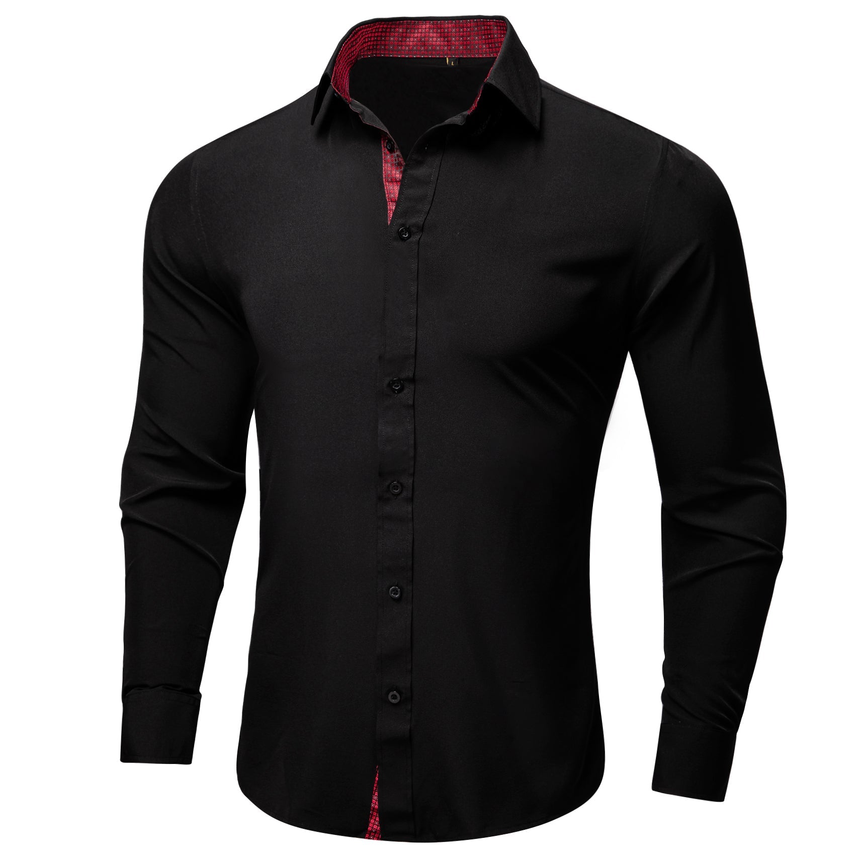 Black Shirt With Burgundy Plaid Accent shirt    - Sophisticated Gentlemen