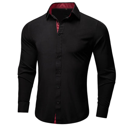Black Shirt With Burgundy Plaid Accent shirt    - Sophisticated Gentlemen