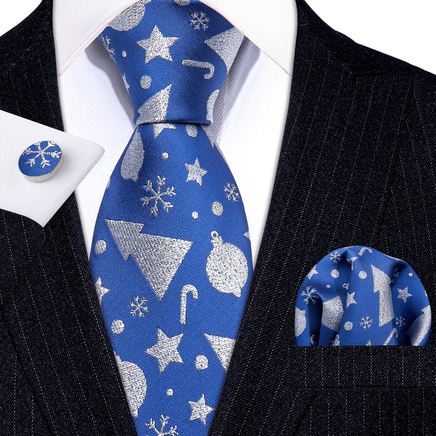 Snow Decorations Tie, Pocket Square and Cufflinks tie sets - Sophisticated Gentlemen