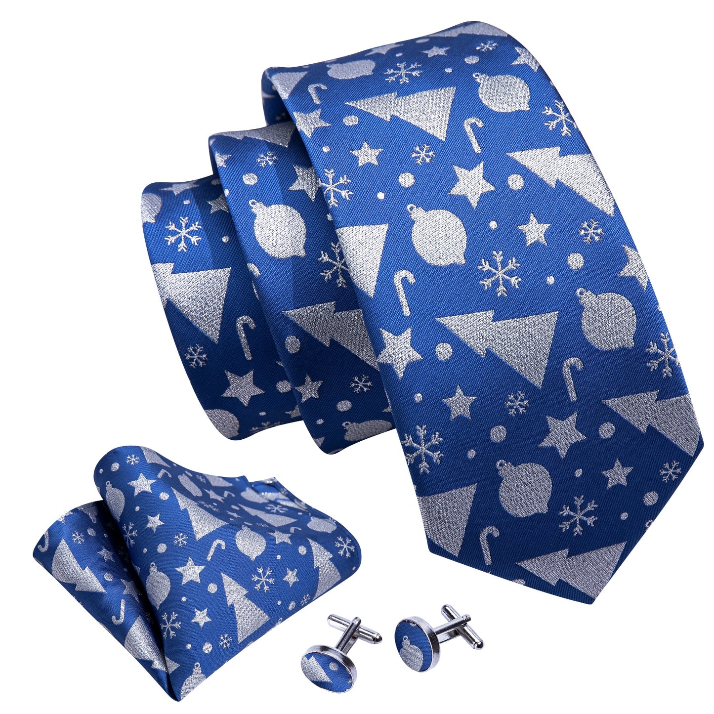 Snow Decorations Tie, Pocket Square and Cufflinks tie sets    - Sophisticated Gentlemen