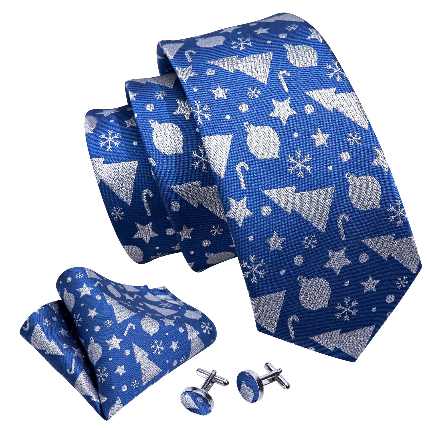 Snow Decorations Tie, Pocket Square and Cufflinks tie sets    - Sophisticated Gentlemen