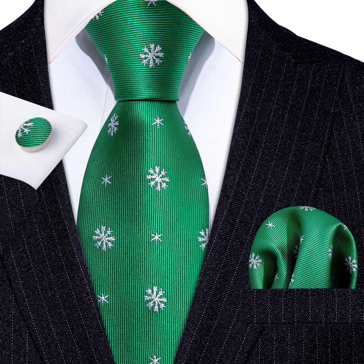 Snowflakes Tie, Pocket Square and Cufflinks tie sets - Sophisticated Gentlemen
