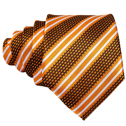 Gold Striped Premium Silk Tie, Pocket Square and Cufflinks tie sets    - Sophisticated Gentlemen